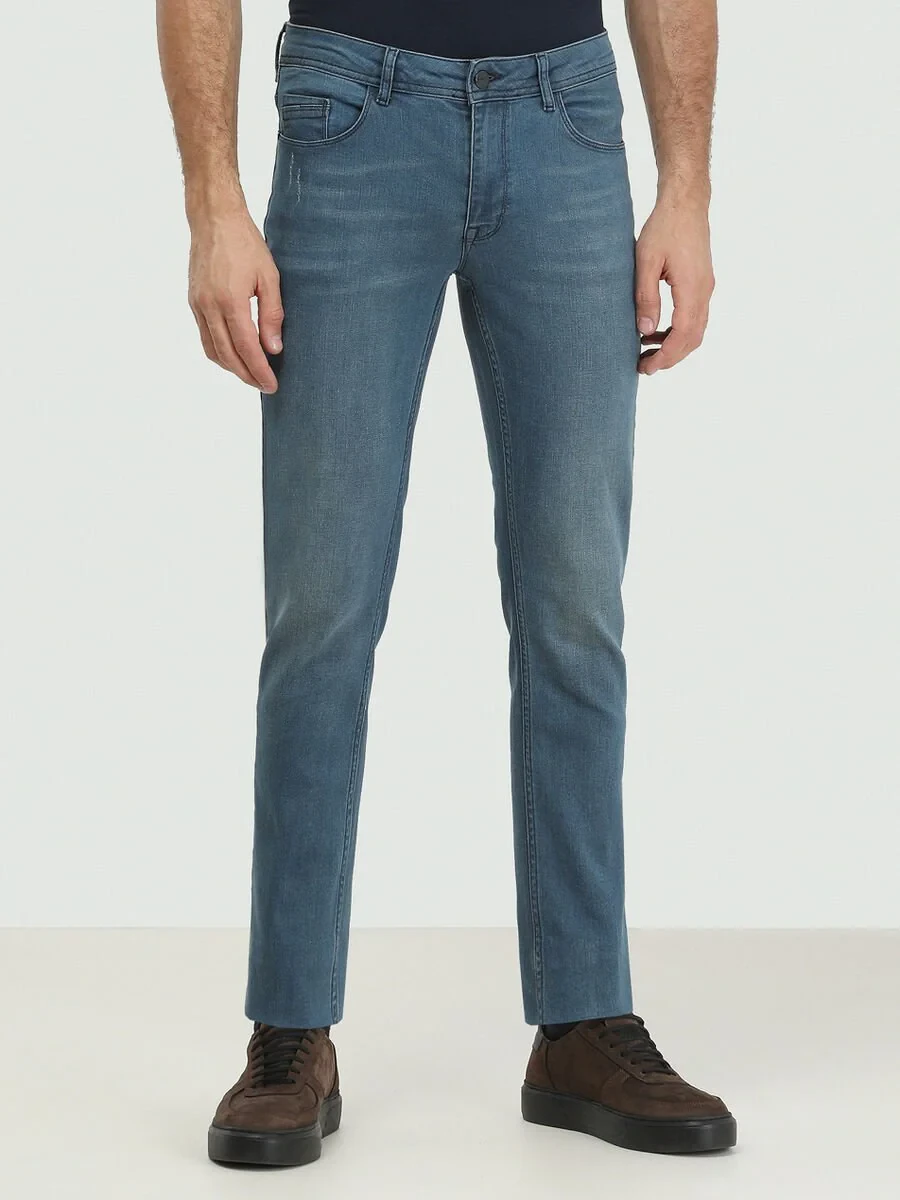 İndigo Slim Fit Denim Pamuk Karışımlı Pantolon - 1