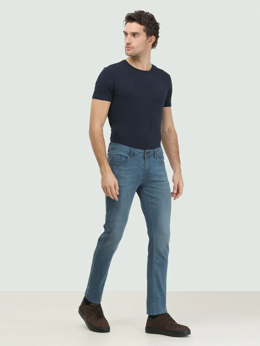 İndigo Slim Fit Denim Pamuk Karışımlı Pantolon - 2