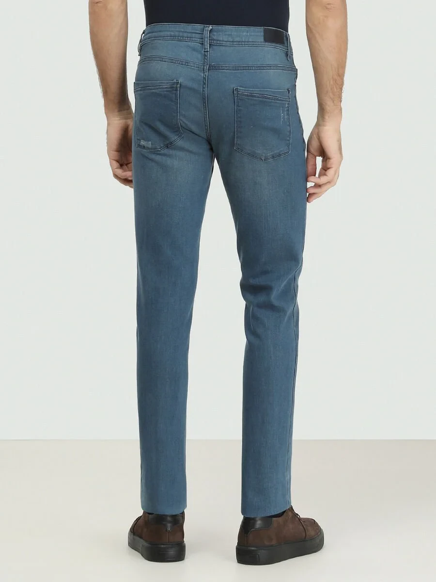 İndigo Slim Fit Denim Pamuk Karışımlı Pantolon - 4