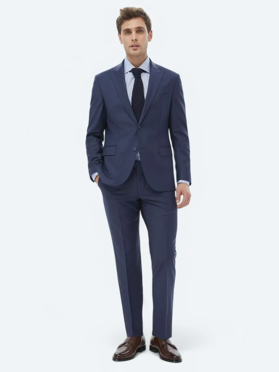Indigo Striped Modern Fit Wool Blended Suit - 1