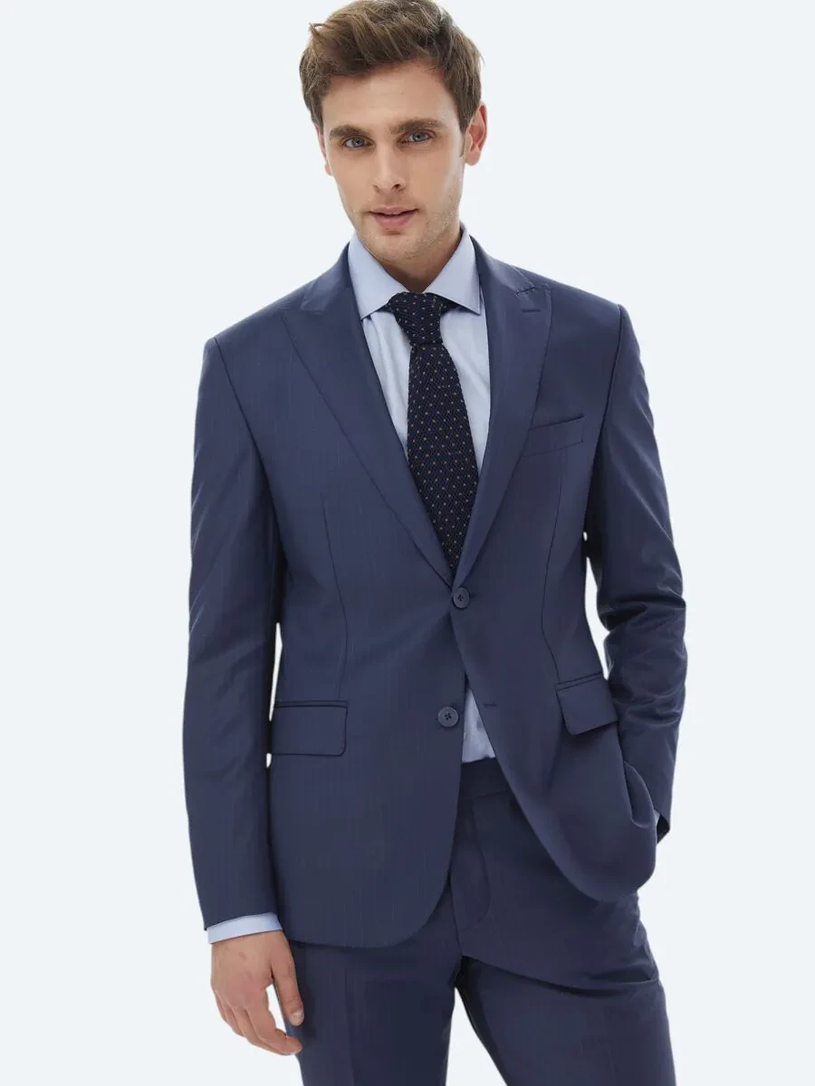 Indigo Striped Modern Fit Wool Blended Suit - 2