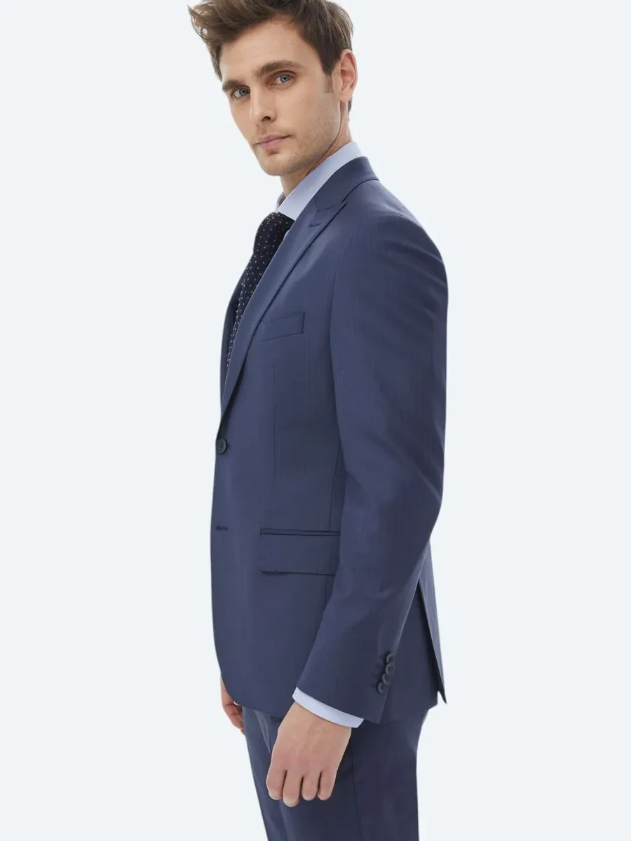 Indigo Striped Modern Fit Wool Blended Suit - 3