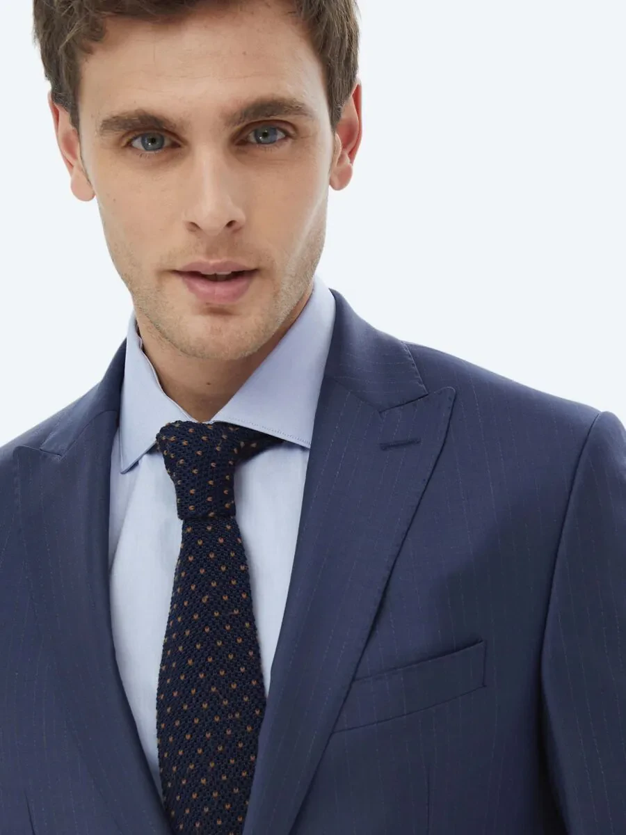 Indigo Striped Modern Fit Wool Blended Suit - 4