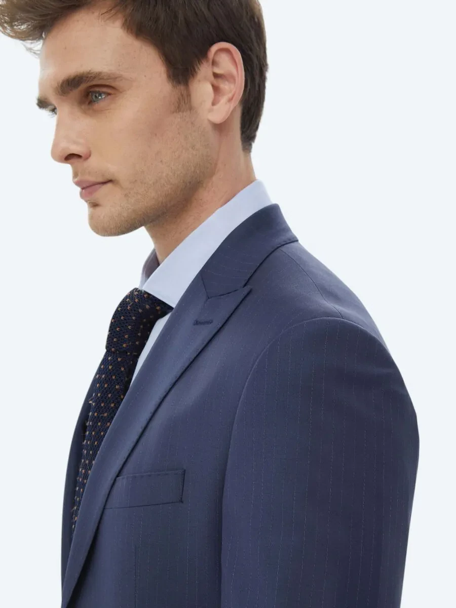 Indigo Striped Modern Fit Wool Blended Suit - 5