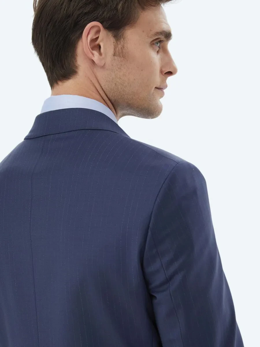 Indigo Striped Modern Fit Wool Blended Suit - 6
