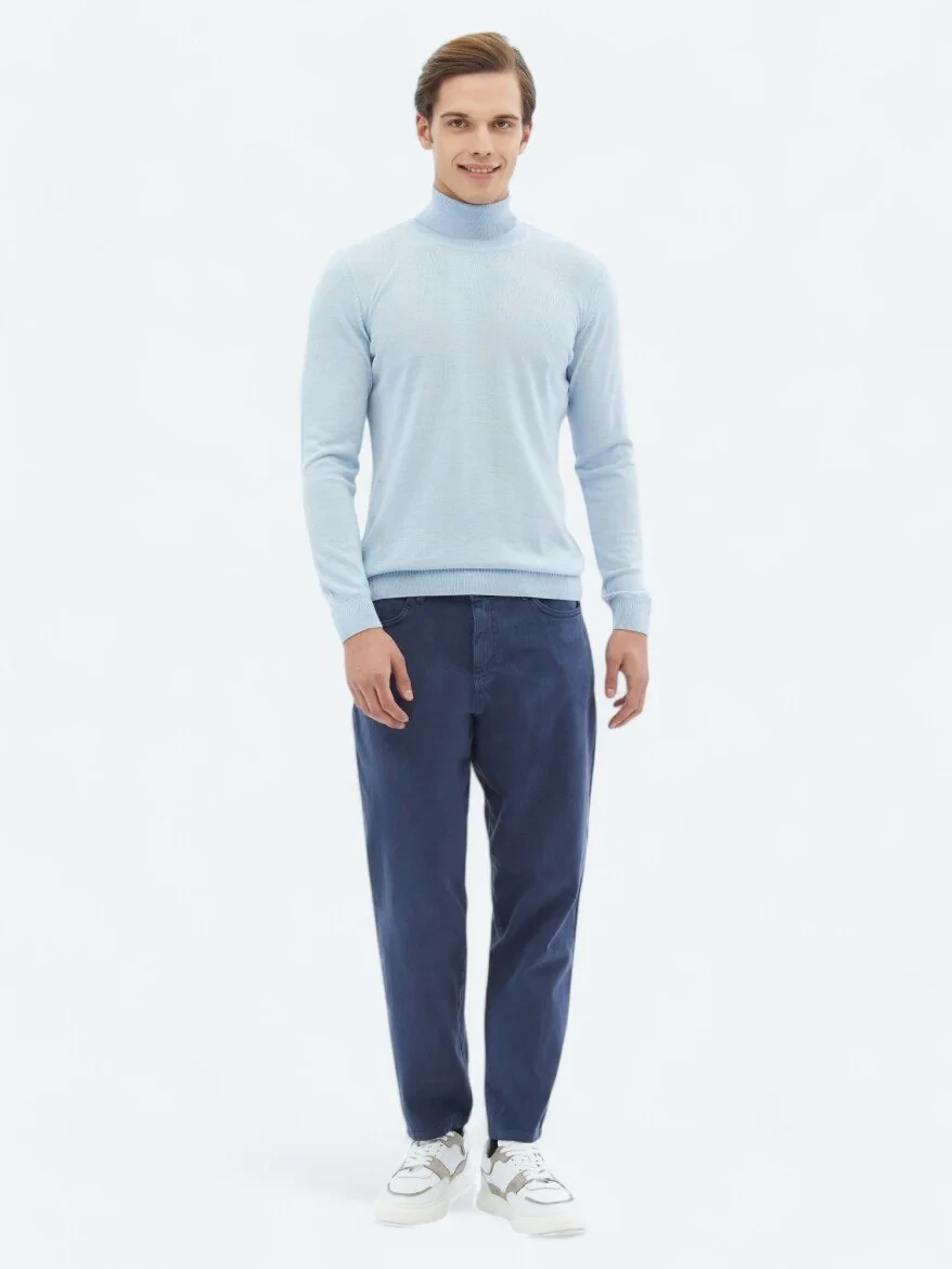 Indigo Weaving Carrot Fit Casual Cotton Blended Trousers - 1