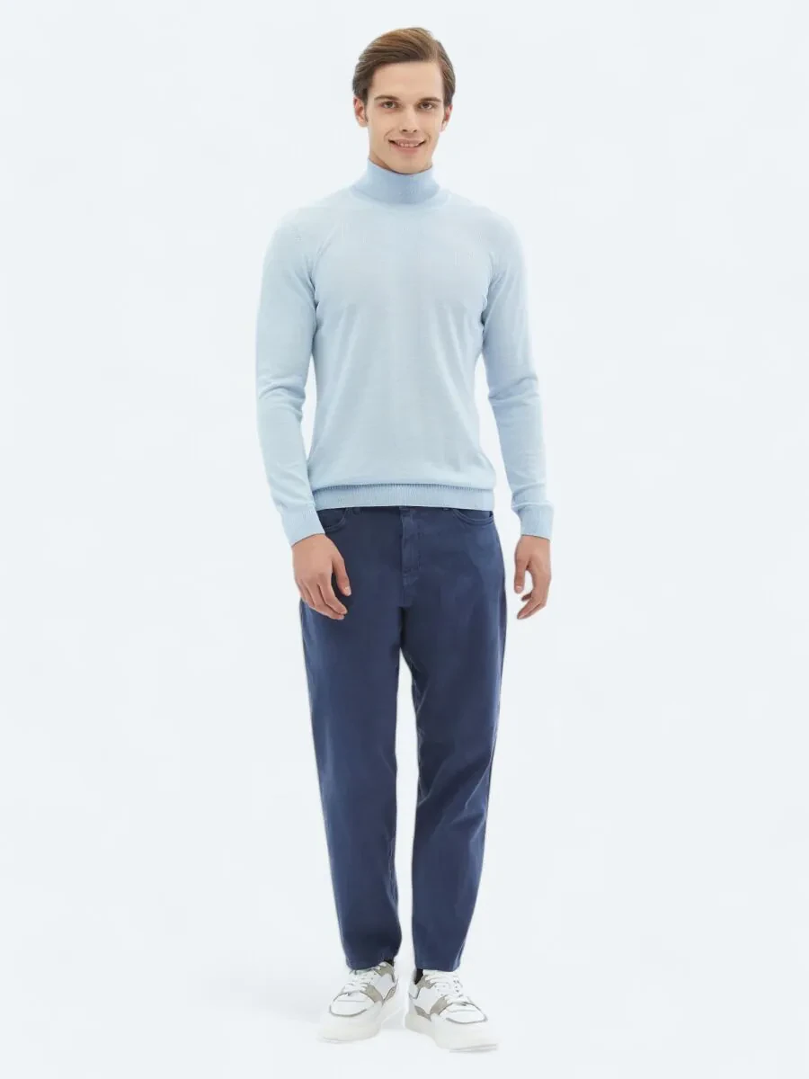 Indigo Weaving Carrot Fit Casual Cotton Blended Trousers - 1