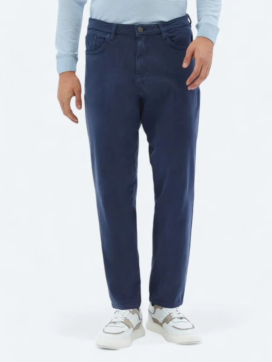 Indigo Weaving Carrot Fit Casual Cotton Blended Trousers - 2