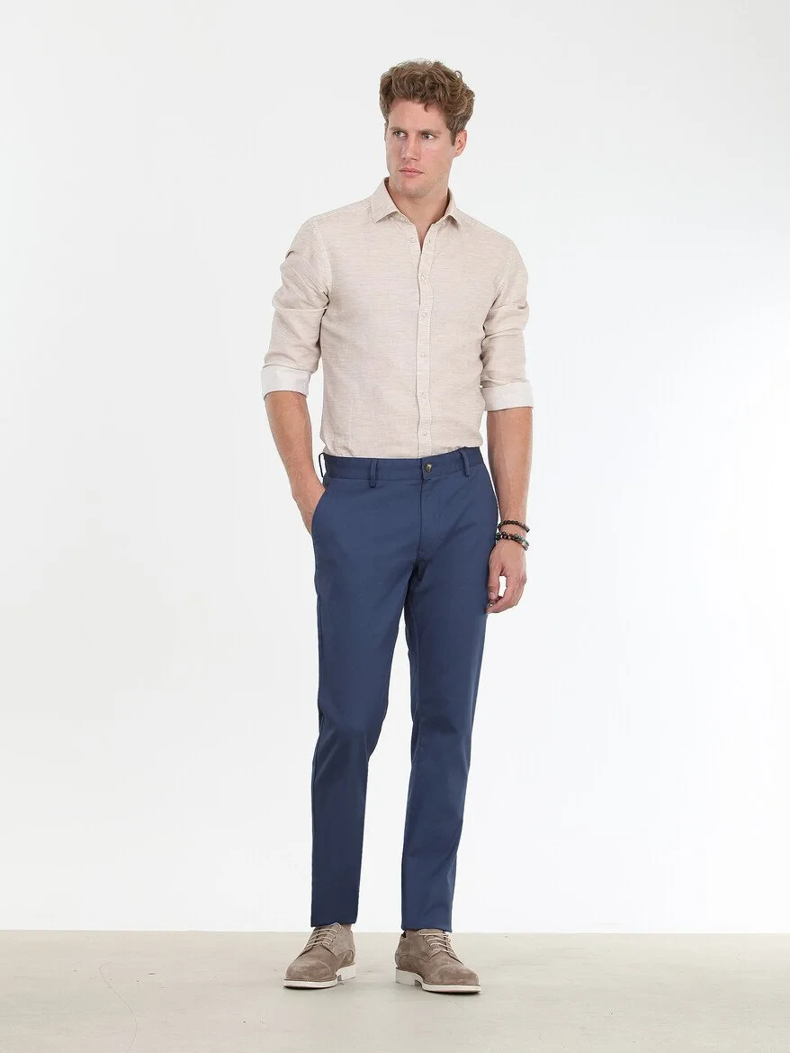 Indigo Weaving Regular Fit Casual Cotton Blended Trousers - 1