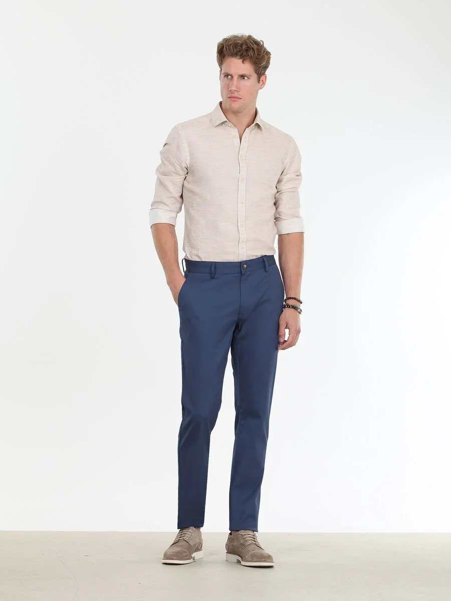 Indigo Weaving Regular Fit Casual Cotton Blended Trousers - 1