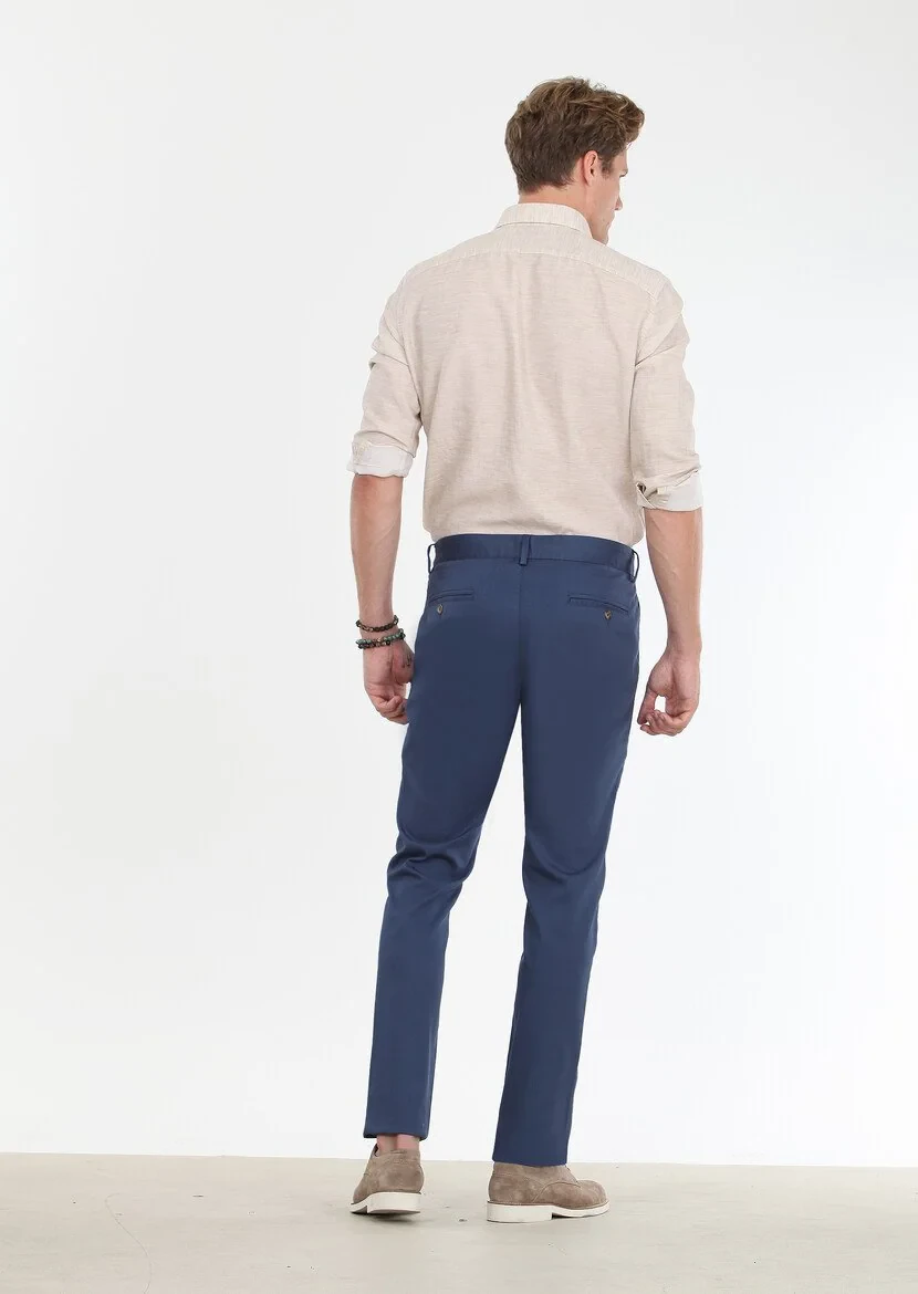 Indigo Weaving Regular Fit Casual Cotton Blended Trousers - 4