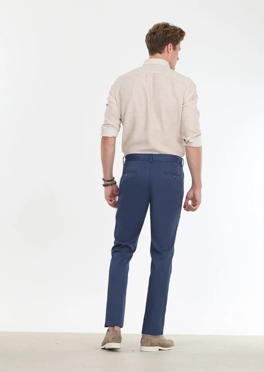 Indigo Weaving Regular Fit Casual Cotton Blended Trousers - 4