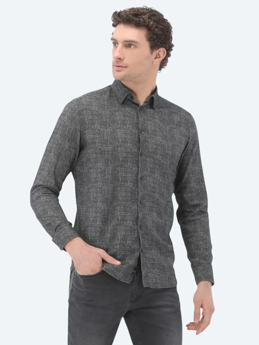 Kahverengi Baskılı Regular Fit Dokuma Casual %100 Pamuk Gömlek - 1