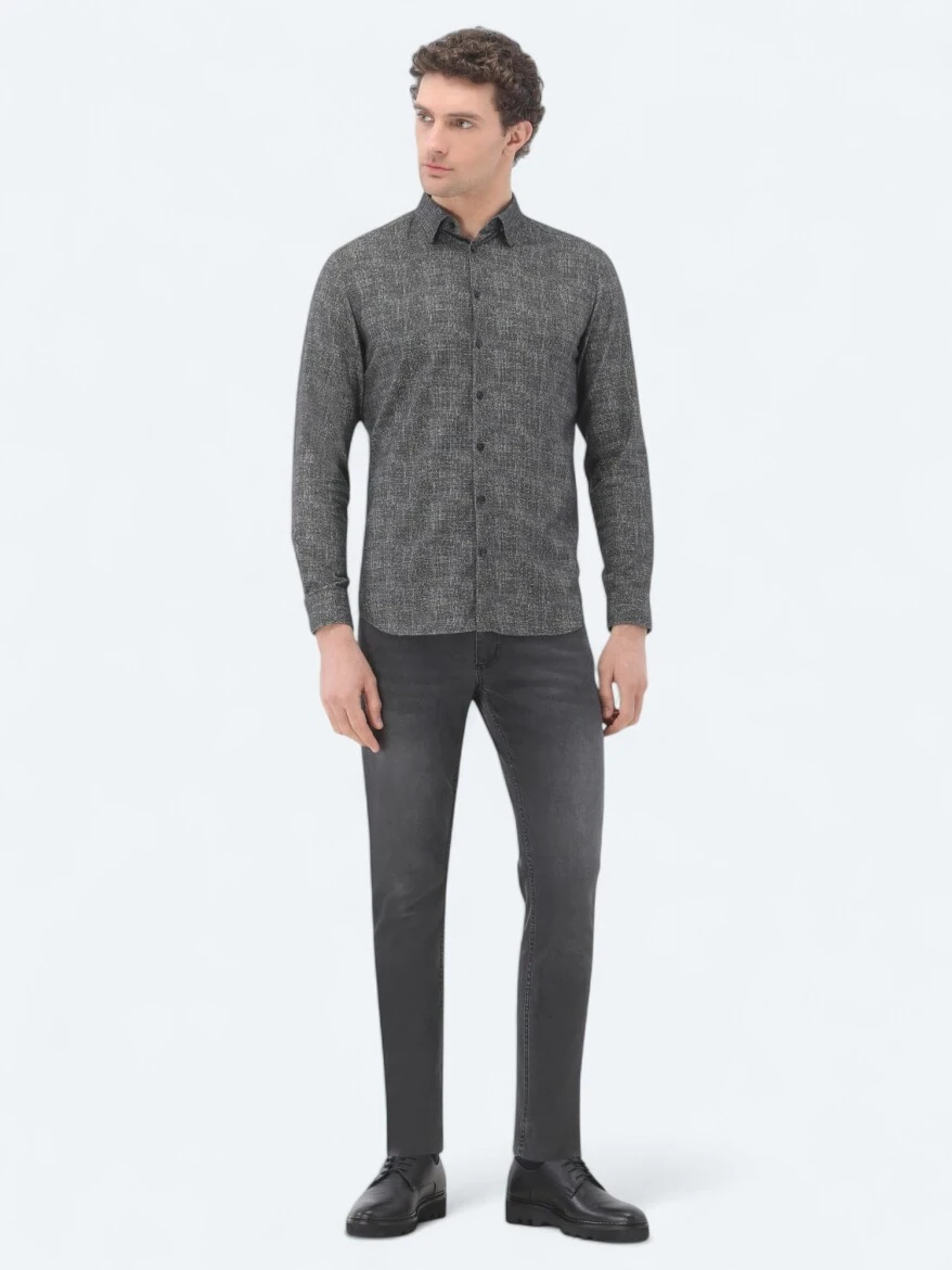 Kahverengi Baskılı Regular Fit Dokuma Casual %100 Pamuk Gömlek - 2