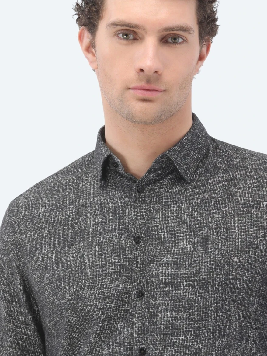 Kahverengi Baskılı Regular Fit Dokuma Casual %100 Pamuk Gömlek - 3