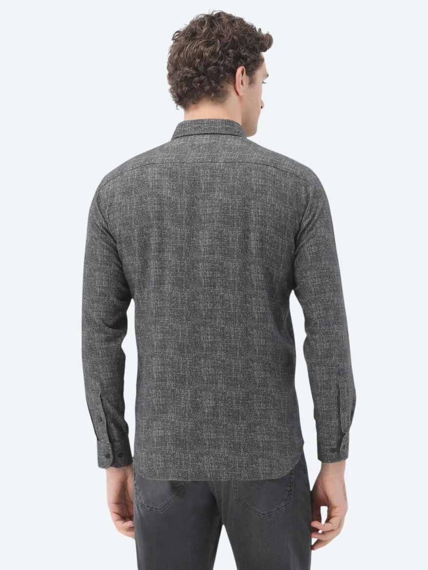 Kahverengi Baskılı Regular Fit Dokuma Casual %100 Pamuk Gömlek - 4