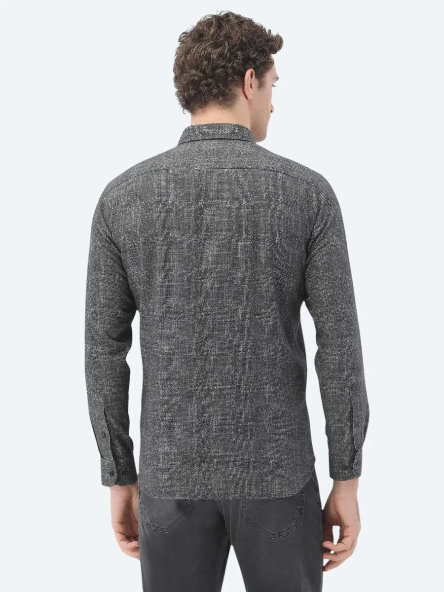 Kahverengi Baskılı Regular Fit Dokuma Casual %100 Pamuk Gömlek - 4