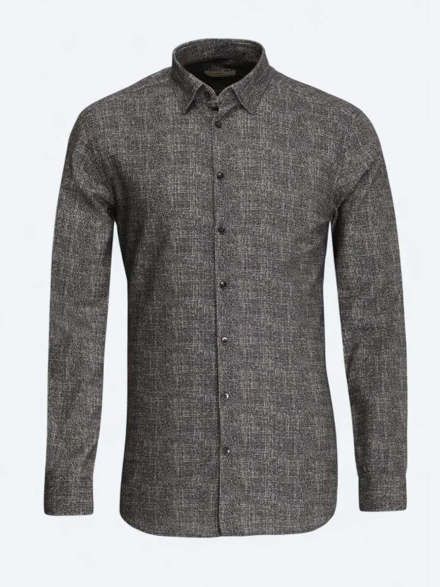 Kahverengi Baskılı Regular Fit Dokuma Casual %100 Pamuk Gömlek - 5