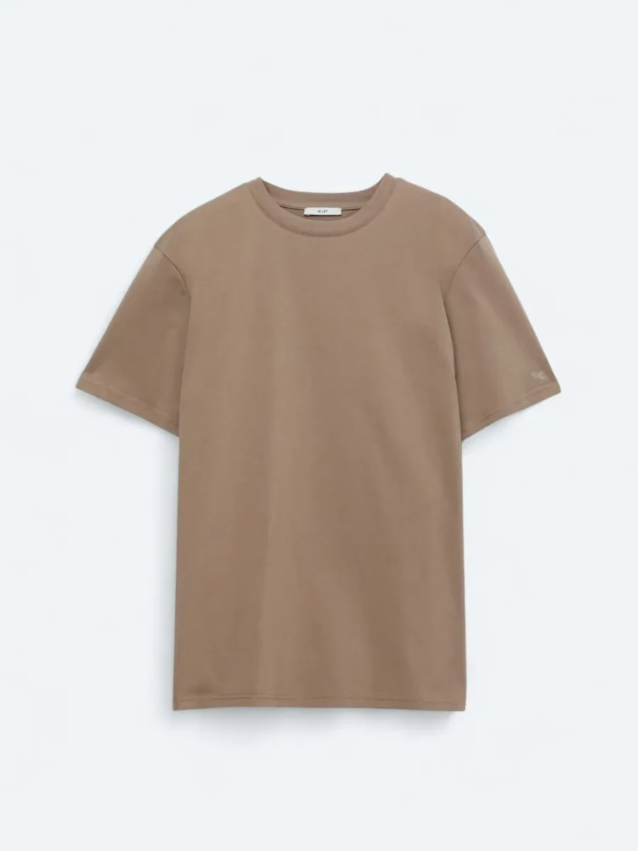 Kahverengi Bisiklet Yaka %100 Pamuk T-Shirt - 1