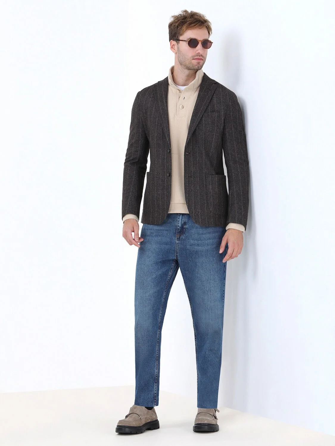 Kahverengi Çizgili Modern Fit Örme Ceket - 2