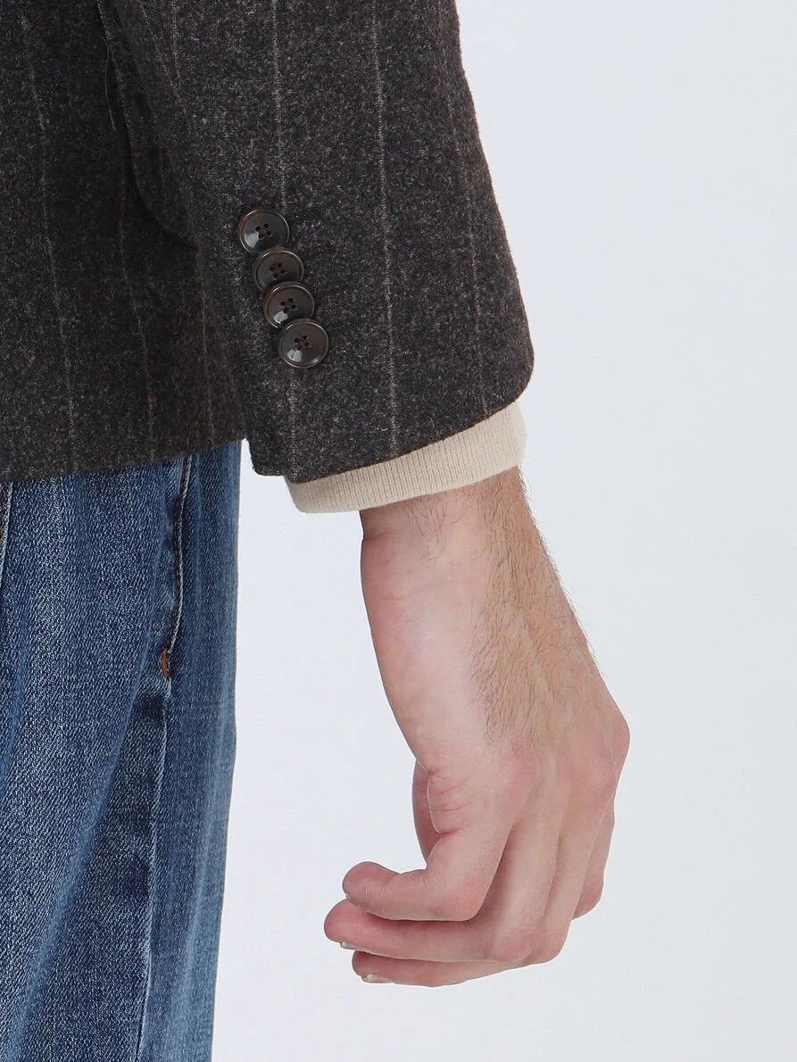Kahverengi Çizgili Modern Fit Örme Ceket - 5