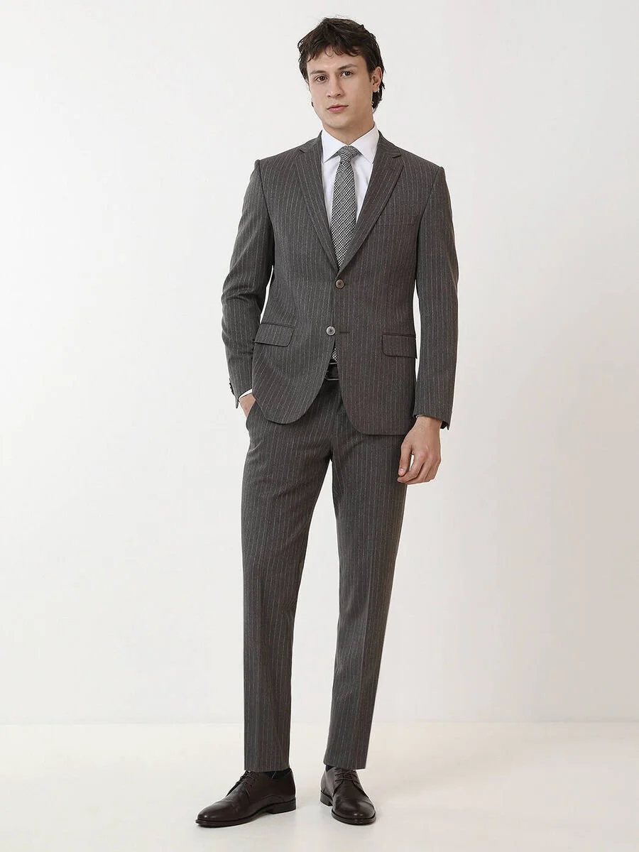Kahverengi Çizgili Modern Fit Takım Elbise - 1