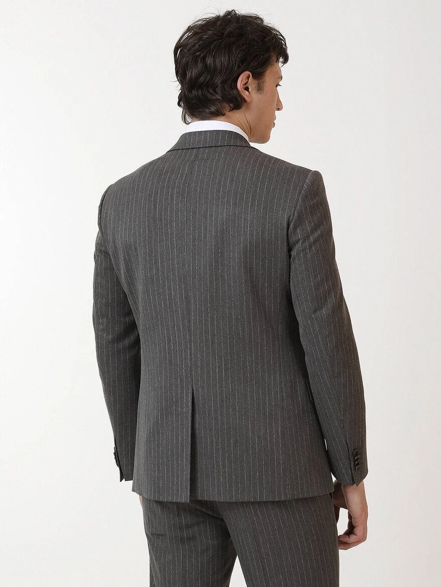 Kahverengi Çizgili Modern Fit Takım Elbise - 4