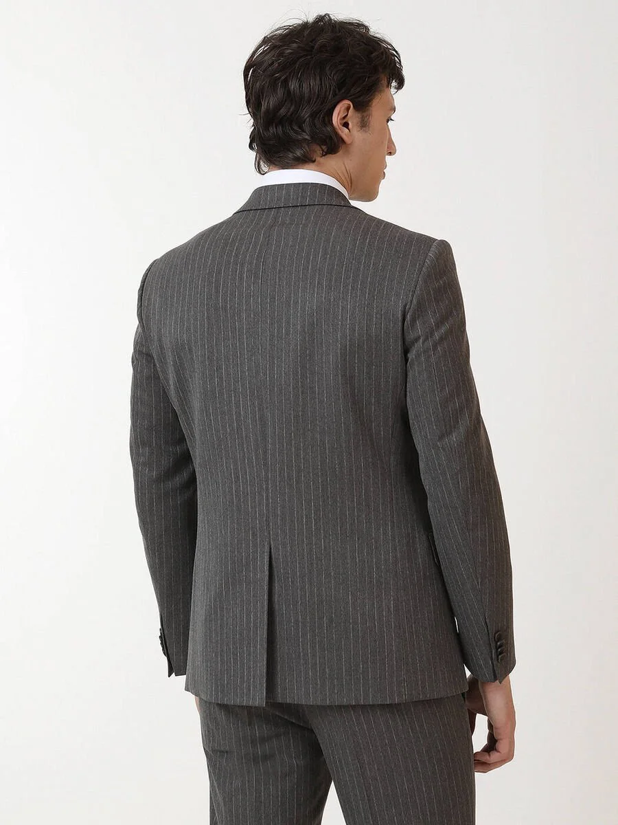 Kahverengi Çizgili Modern Fit Takım Elbise - 4