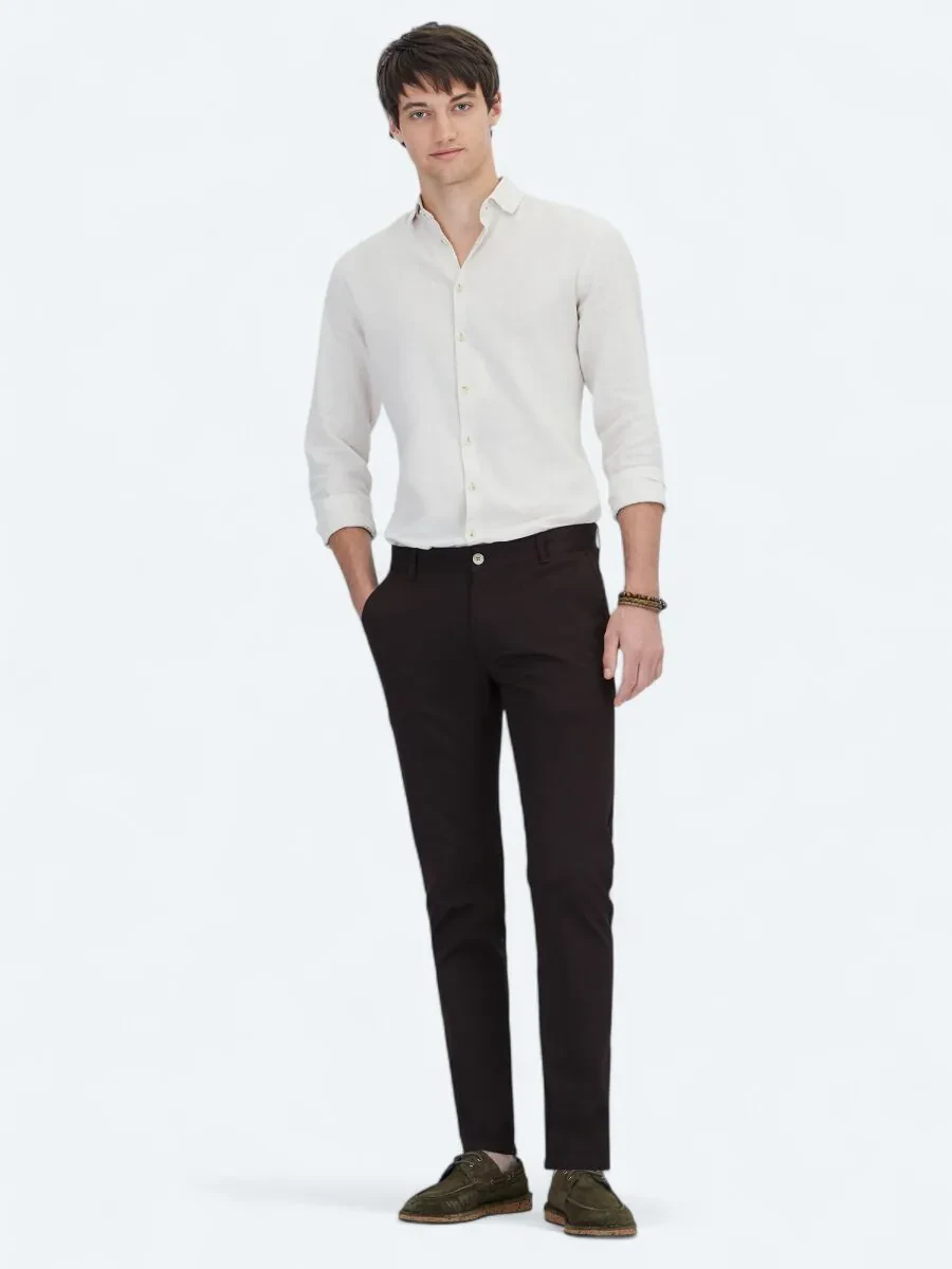 Kahverengi Dokuma Casual Pamuk Karışımlı Pantolon - 1