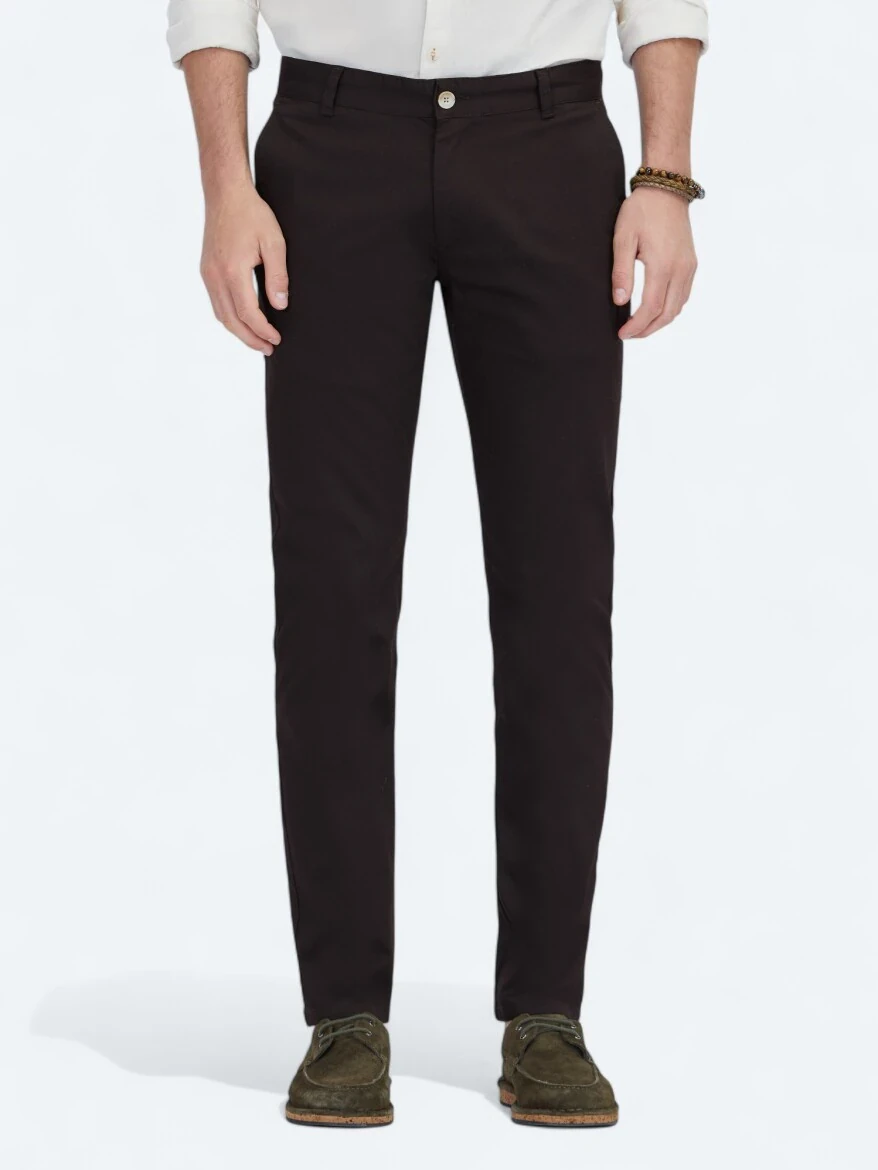 Kahverengi Dokuma Casual Pamuk Karışımlı Pantolon - 2