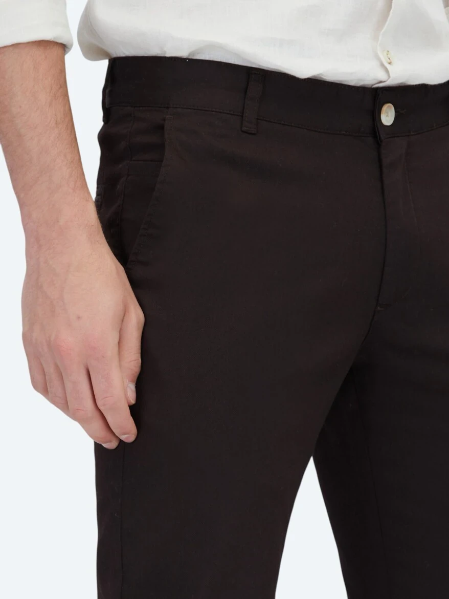 Kahverengi Dokuma Casual Pamuk Karışımlı Pantolon - 3
