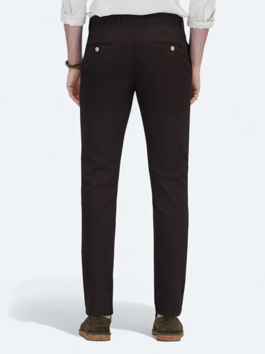 Kahverengi Dokuma Casual Pamuk Karışımlı Pantolon - 4