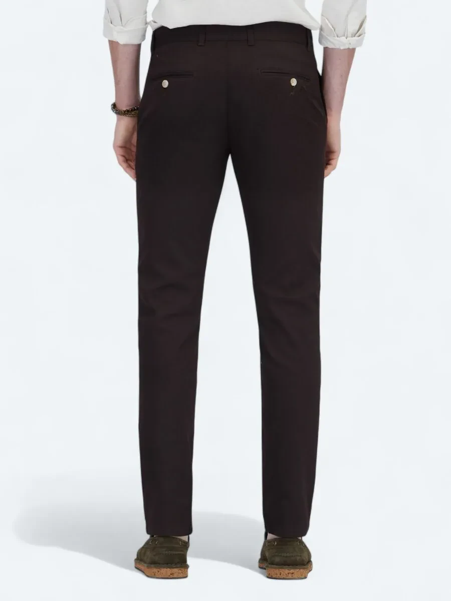 Kahverengi Dokuma Casual Pamuk Karışımlı Pantolon - 4