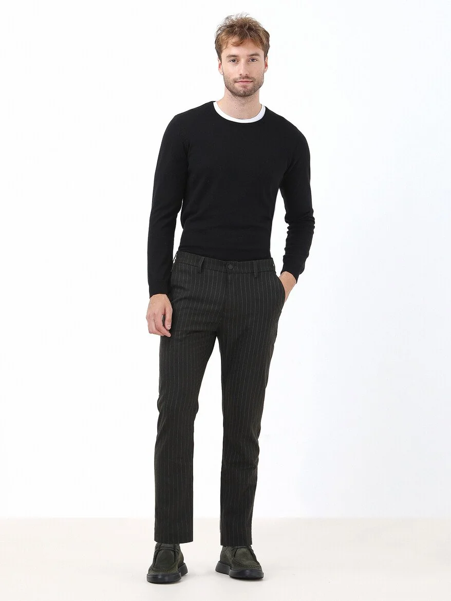Kahverengi Dokuma Casual Pantolon - 1