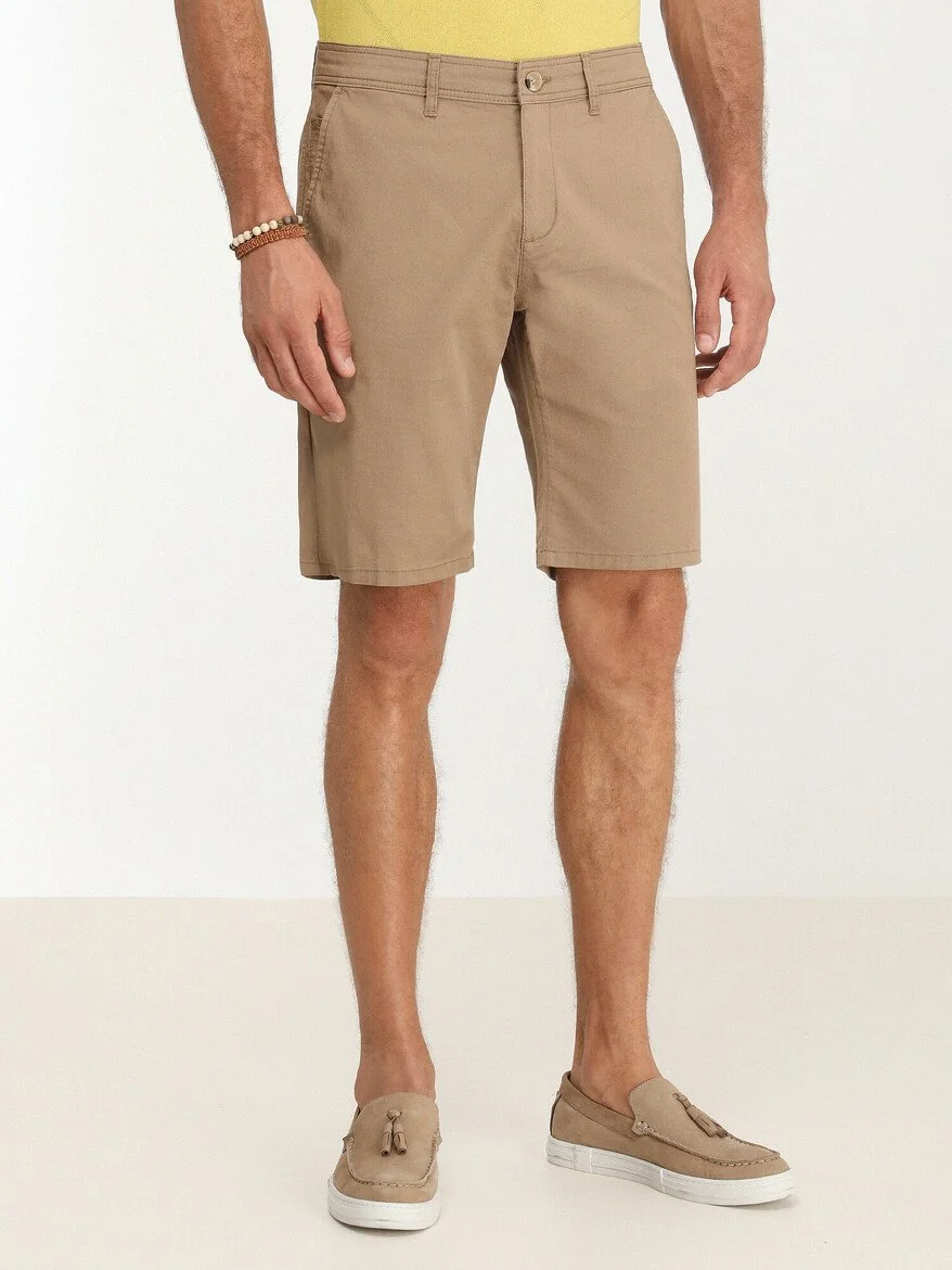 Kahverengi Dokuma Slim Fit Casual Pamuk Karışımlı Bermuda - 1