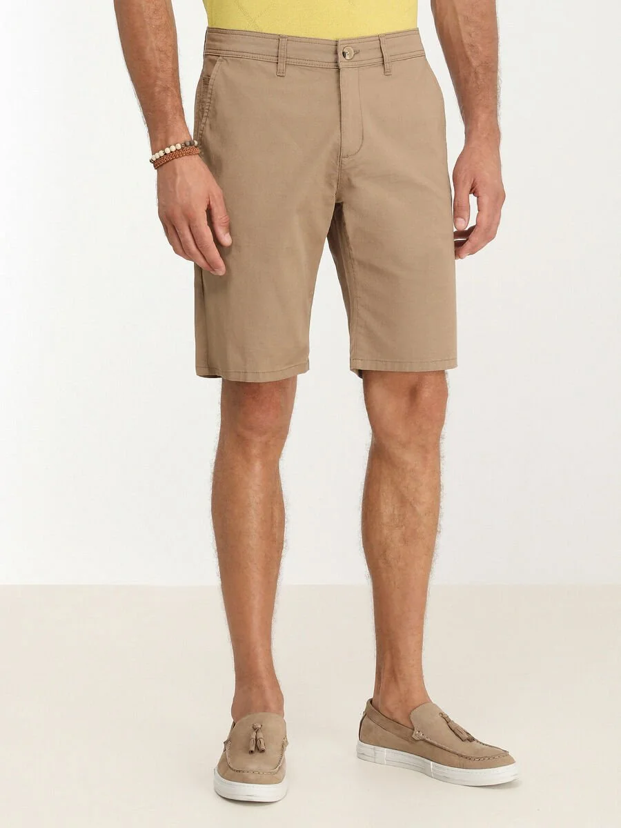 Kahverengi Dokuma Slim Fit Casual Pamuk Karışımlı Bermuda - 1
