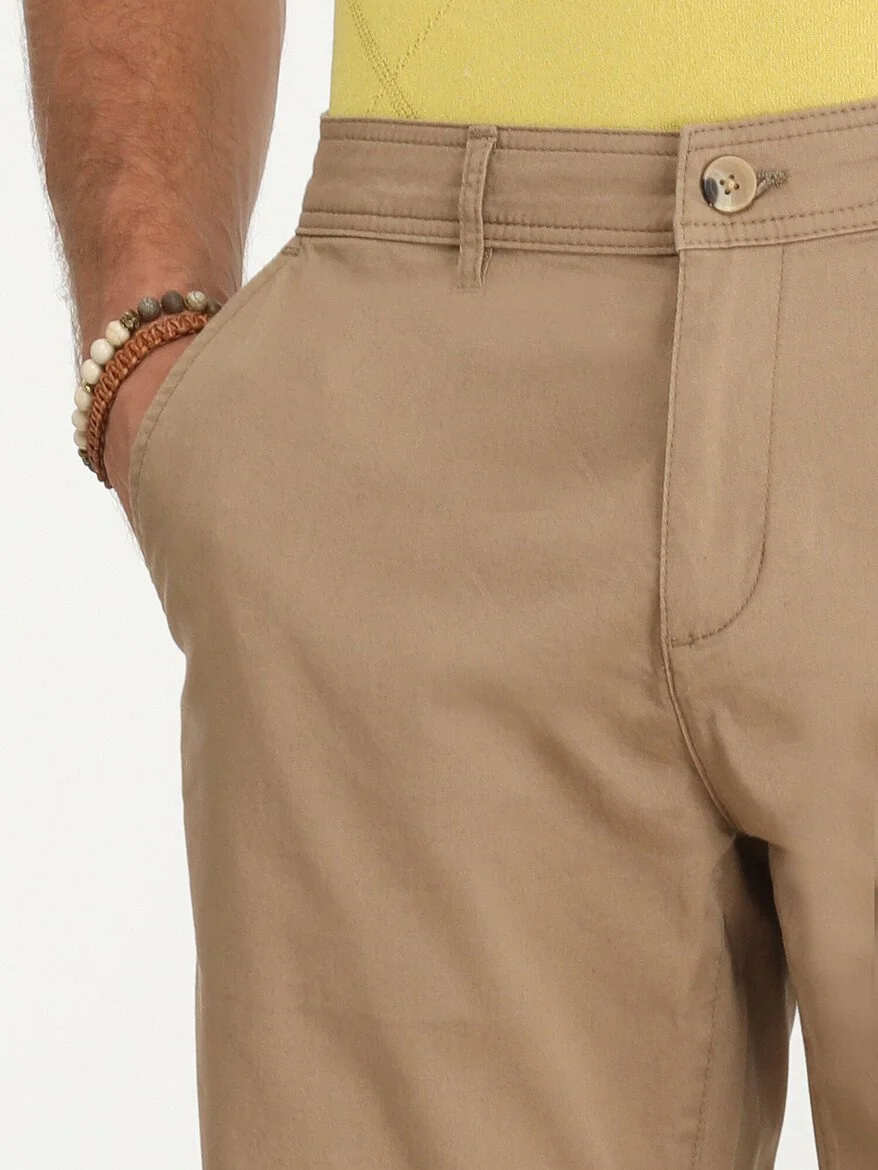 Kahverengi Dokuma Slim Fit Casual Pamuk Karışımlı Bermuda - 3