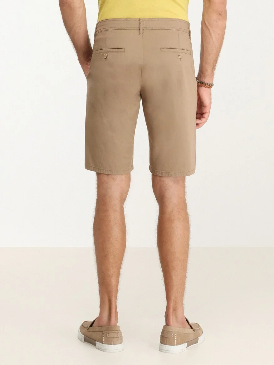 Kahverengi Dokuma Slim Fit Casual Pamuk Karışımlı Bermuda - 4