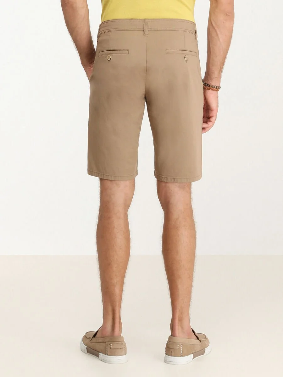 Kahverengi Dokuma Slim Fit Casual Pamuk Karışımlı Bermuda - 4
