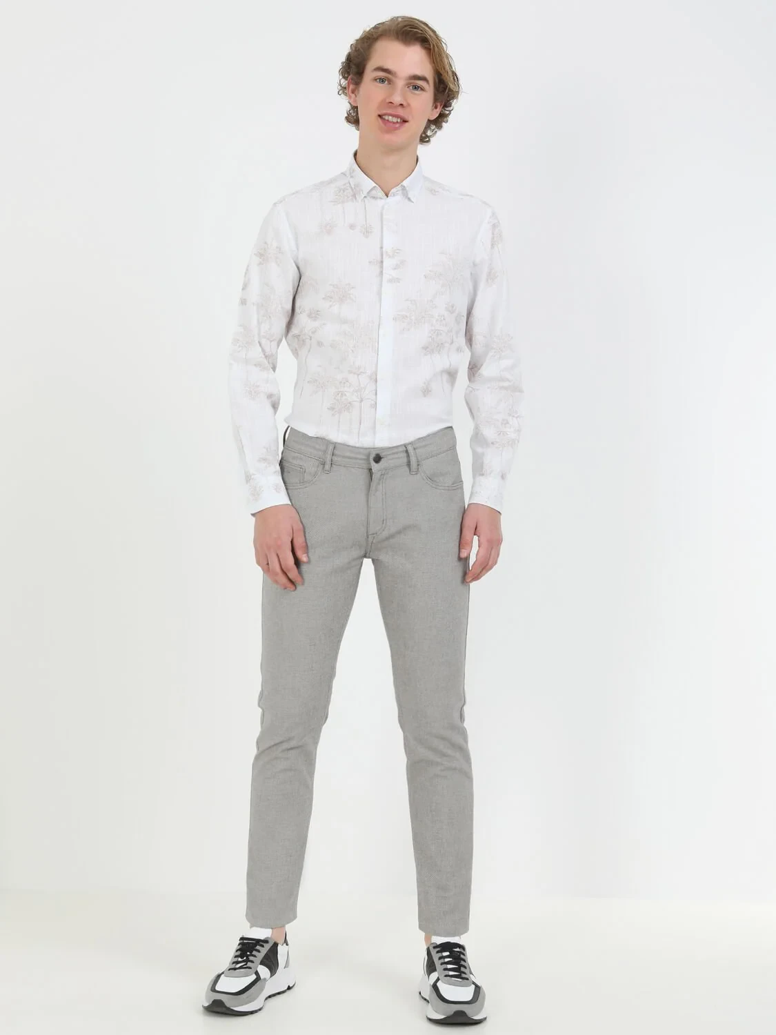 Kahverengi Dokuma Slim Fit Casual Pamuk Karışımlı Pantolon - 1