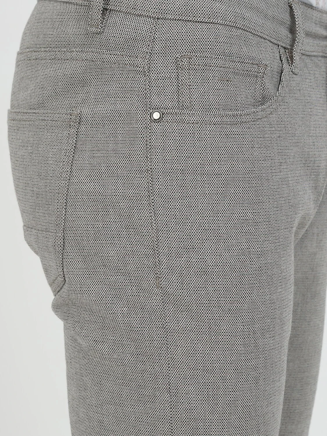Kahverengi Dokuma Slim Fit Casual Pamuk Karışımlı Pantolon - 3