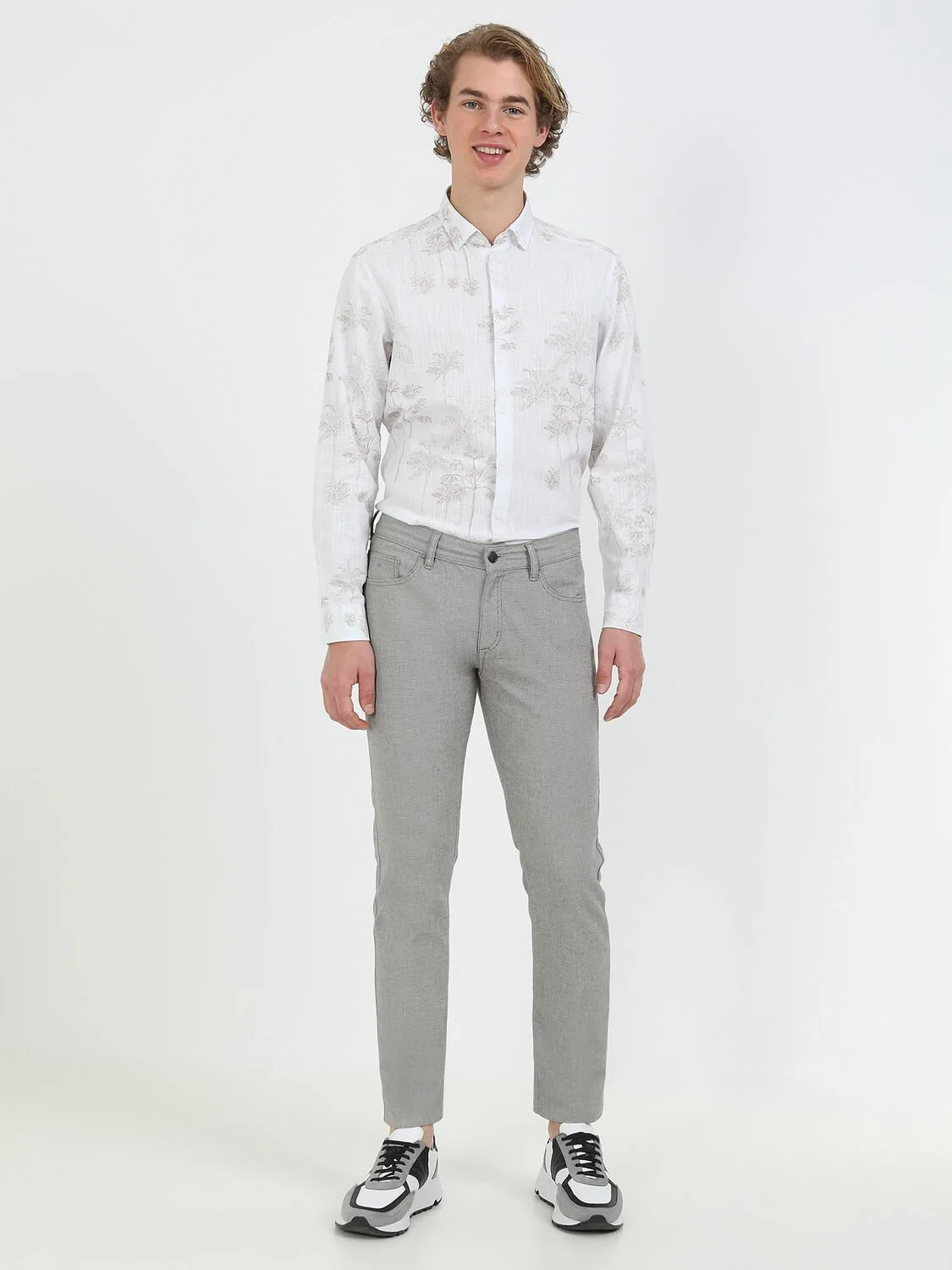 Kahverengi Dokuma Slim Fit Casual Pamuk Karışımlı Pantolon - 4