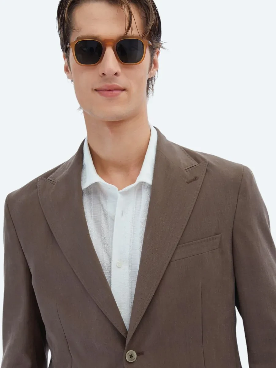 Kahverengi Düz Modern Fit Takım Elbise - 5