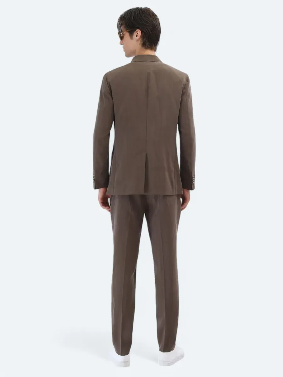 Kahverengi Düz Modern Fit Takım Elbise - 8