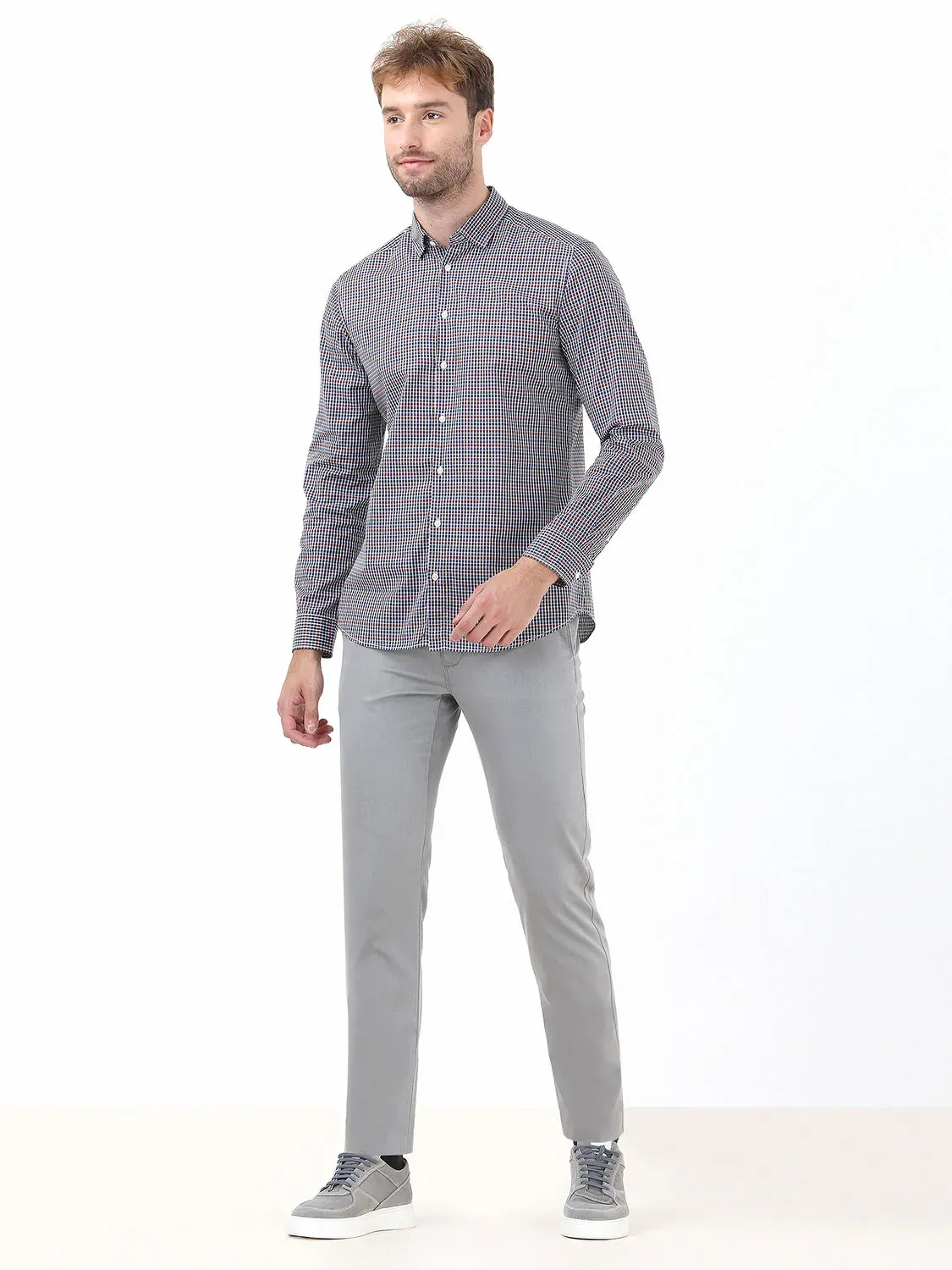 Kahverengi Kareli Slim Fit Dokuma Casual %100 Pamuk Gömlek - 2