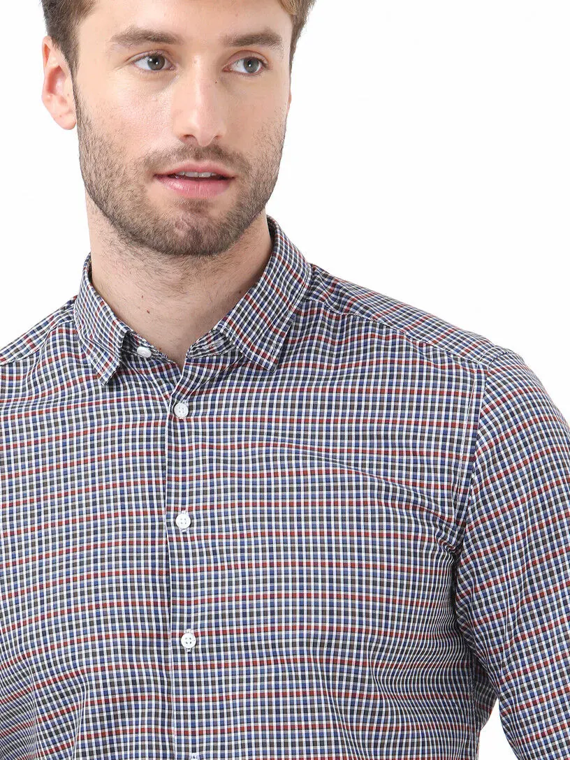Kahverengi Kareli Slim Fit Dokuma Casual %100 Pamuk Gömlek - 3