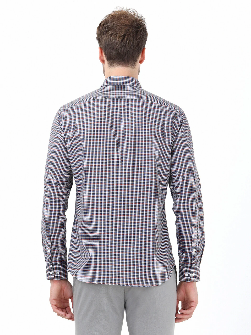 Kahverengi Kareli Slim Fit Dokuma Casual %100 Pamuk Gömlek - 4