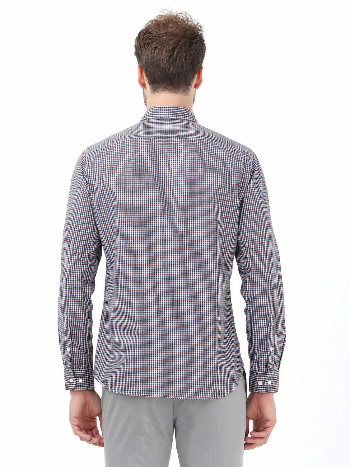 Kahverengi Kareli Slim Fit Dokuma Casual %100 Pamuk Gömlek - 4