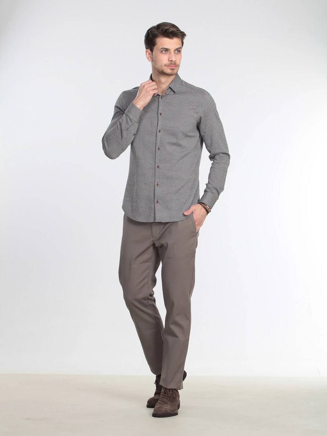 Kahverengi Mikro Slim Fit Dokuma Casual %100 Pamuk Gömlek - 2
