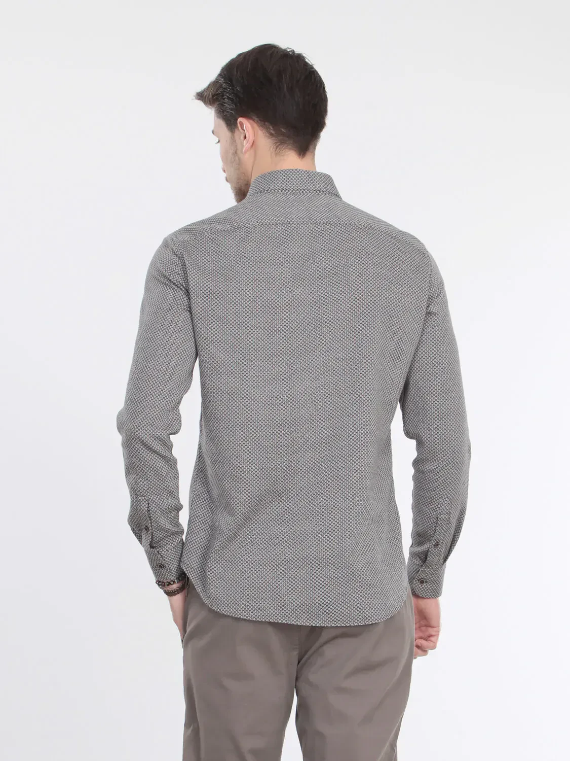 Kahverengi Mikro Slim Fit Dokuma Casual %100 Pamuk Gömlek - 5